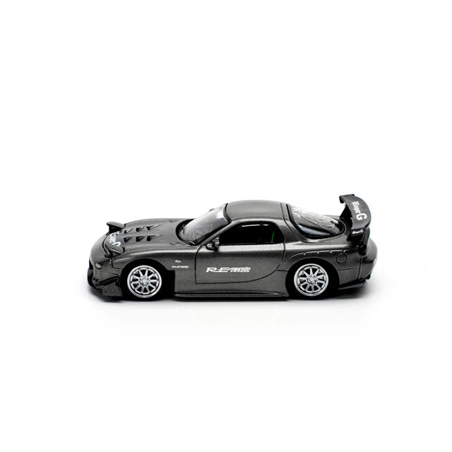Pop Race 1/64 Mazda RX7 Re-Amemiya Widebody Gun Metal Black - PR64-0255