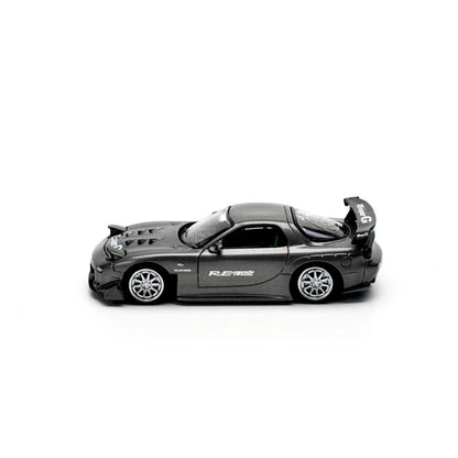 Pop Race 1/64 Mazda RX7 Re-Amemiya Widebody Gun Metal Black - PR64-0255