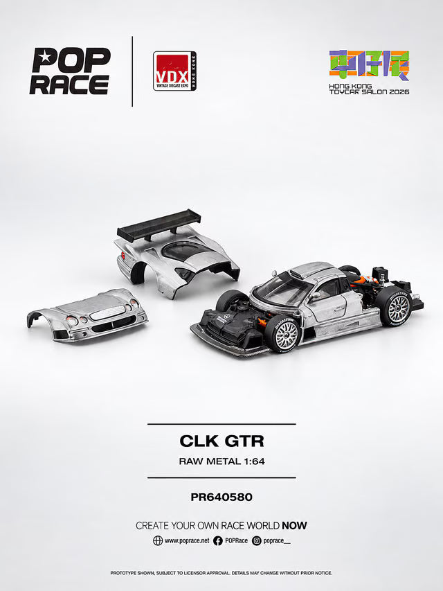 Pop Race 1/64 Hong Kong Toycar Salon 2026 Mercedes CLK-GTR Raw Metal - PR64-0580