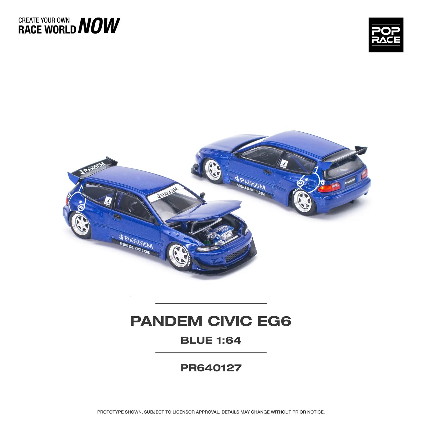 Pop Race 1/64 Honda Pandem Civic EG6 Blue