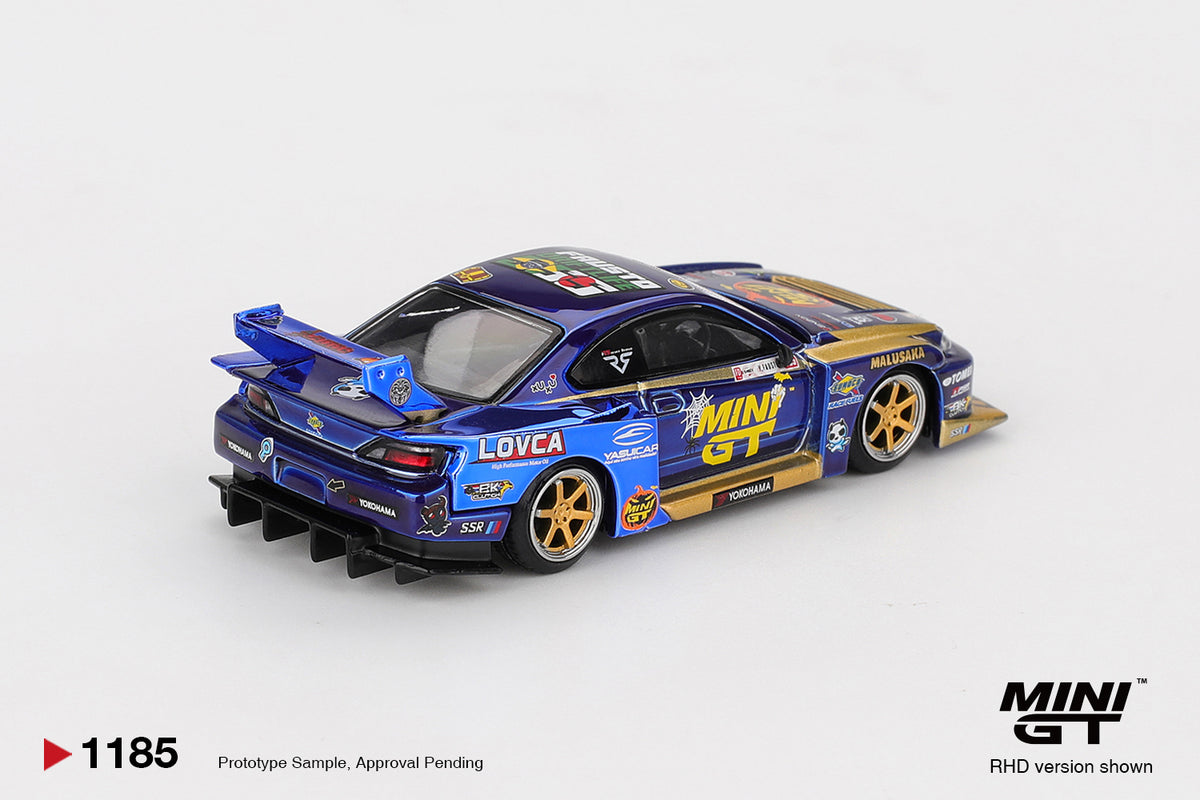 Mini GT 1/64 Nissan LB-Super Silhouette S15 SILVIA #555 Team MINI GT Liberty Walk 2025 Formula Drift Halloween Special Blue - MGT01185