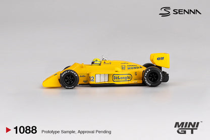 Mini GT 1/64 Lotus 99T #12 1987 Monaco Grand Prix Winner Ayrton Senna Yellow - MGT01088