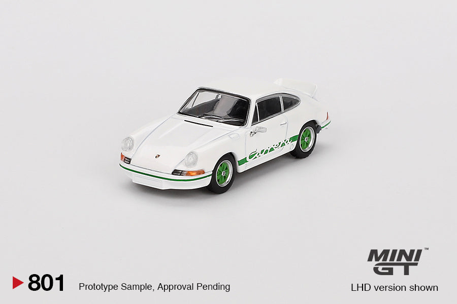 Mini GT 1/64 Porsche 911 Carrera RS 2.7 Grand Prix White With Green Livery White