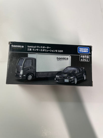 Tomica Premium 1/64 Transporter Mitsubishi Lancer Evolution VI GSR Black & White -Damaged Box