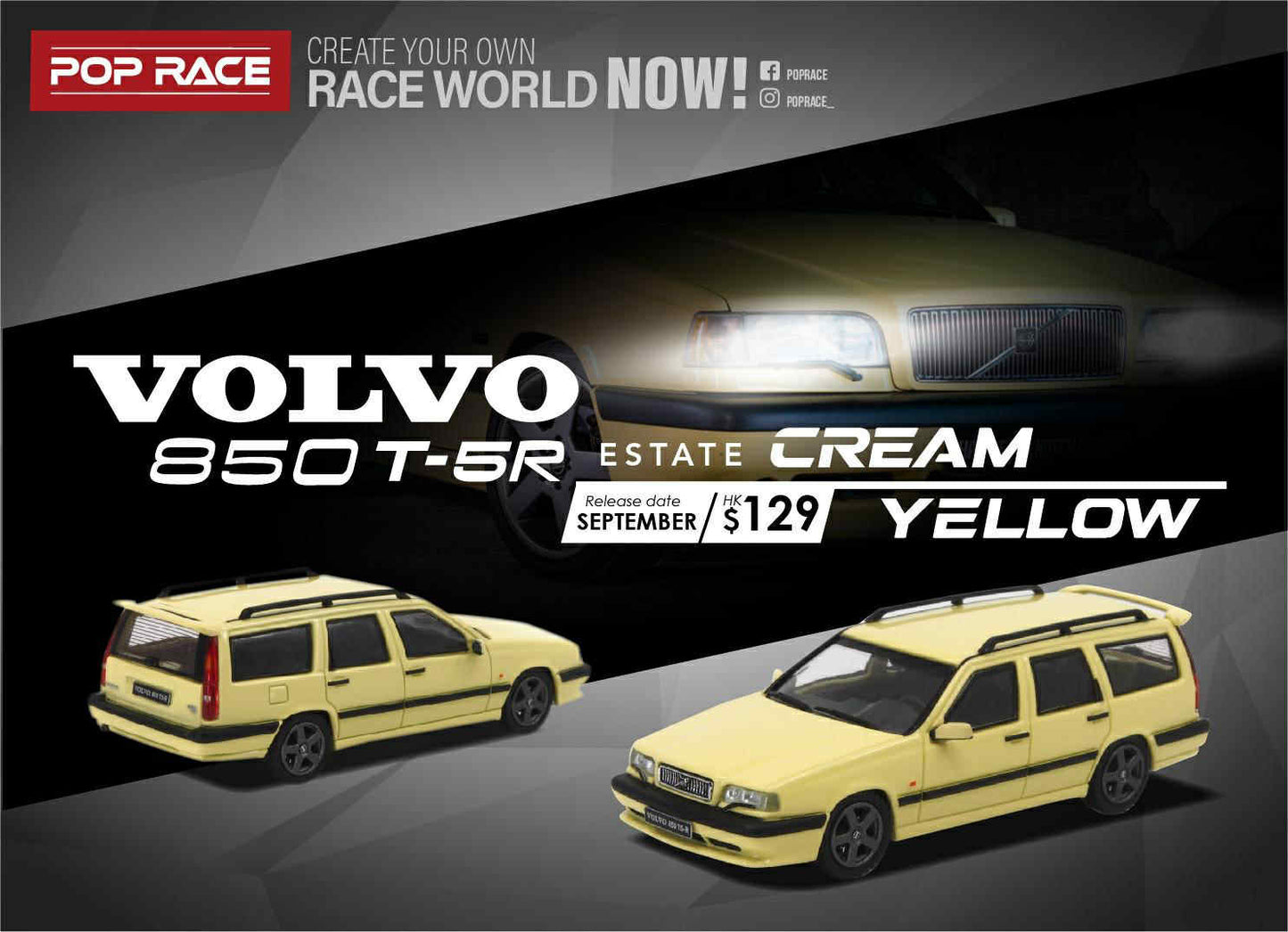 Pop Race 1/64 Volvo 850 T-5R Estate Cream Yellow