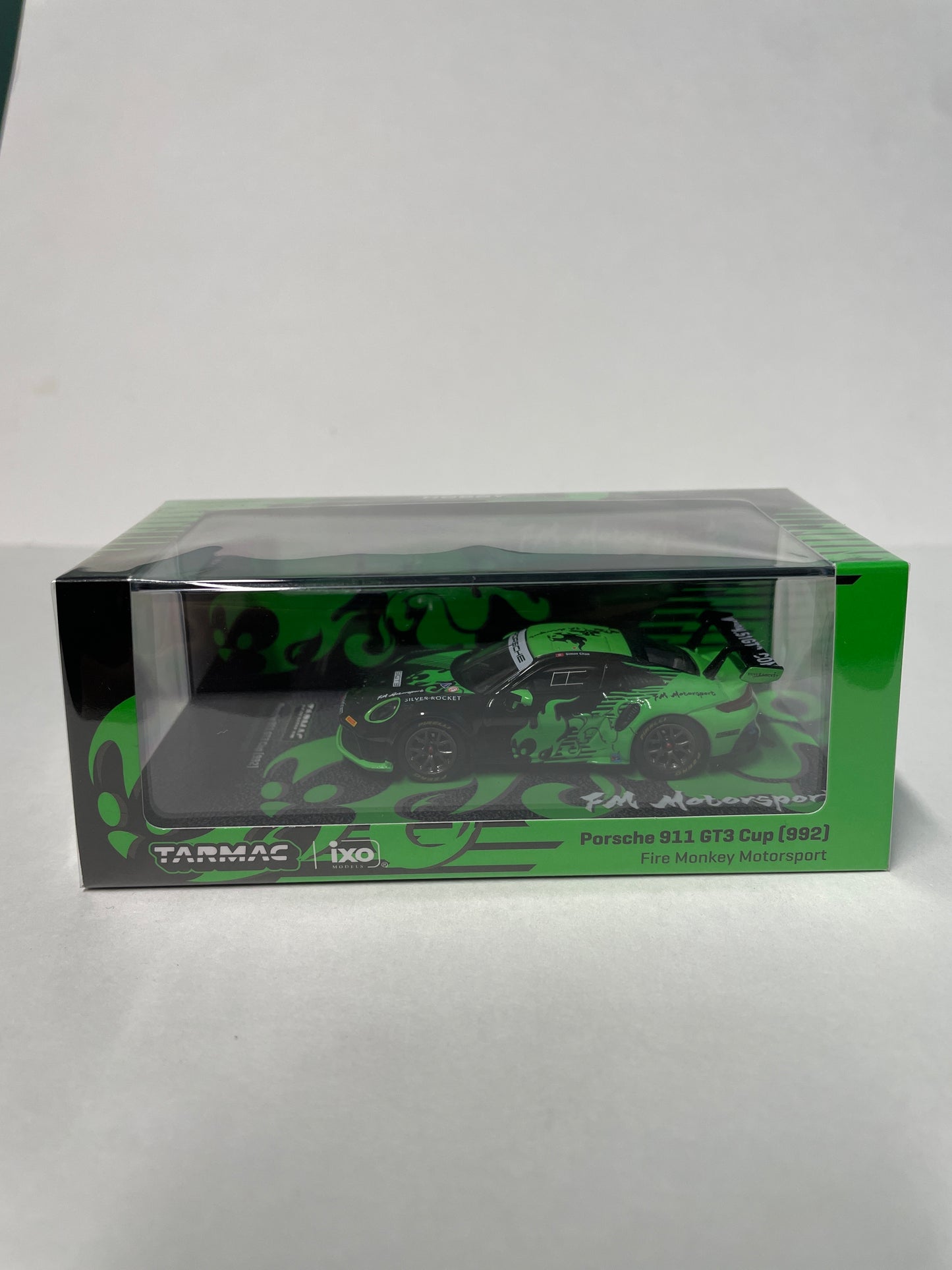 Tarmac Works x iXO Models 1/64 Porsche 911 GT3 Cup (992) Fire Monkey Motorsport - HOBBY64 Green - T64-093-FMM