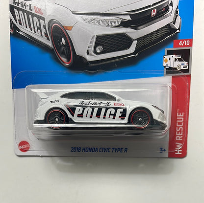 *Japan Card* Hot Wheels 1/64 2018 Honda Civic Type R Police White - Damaged Card