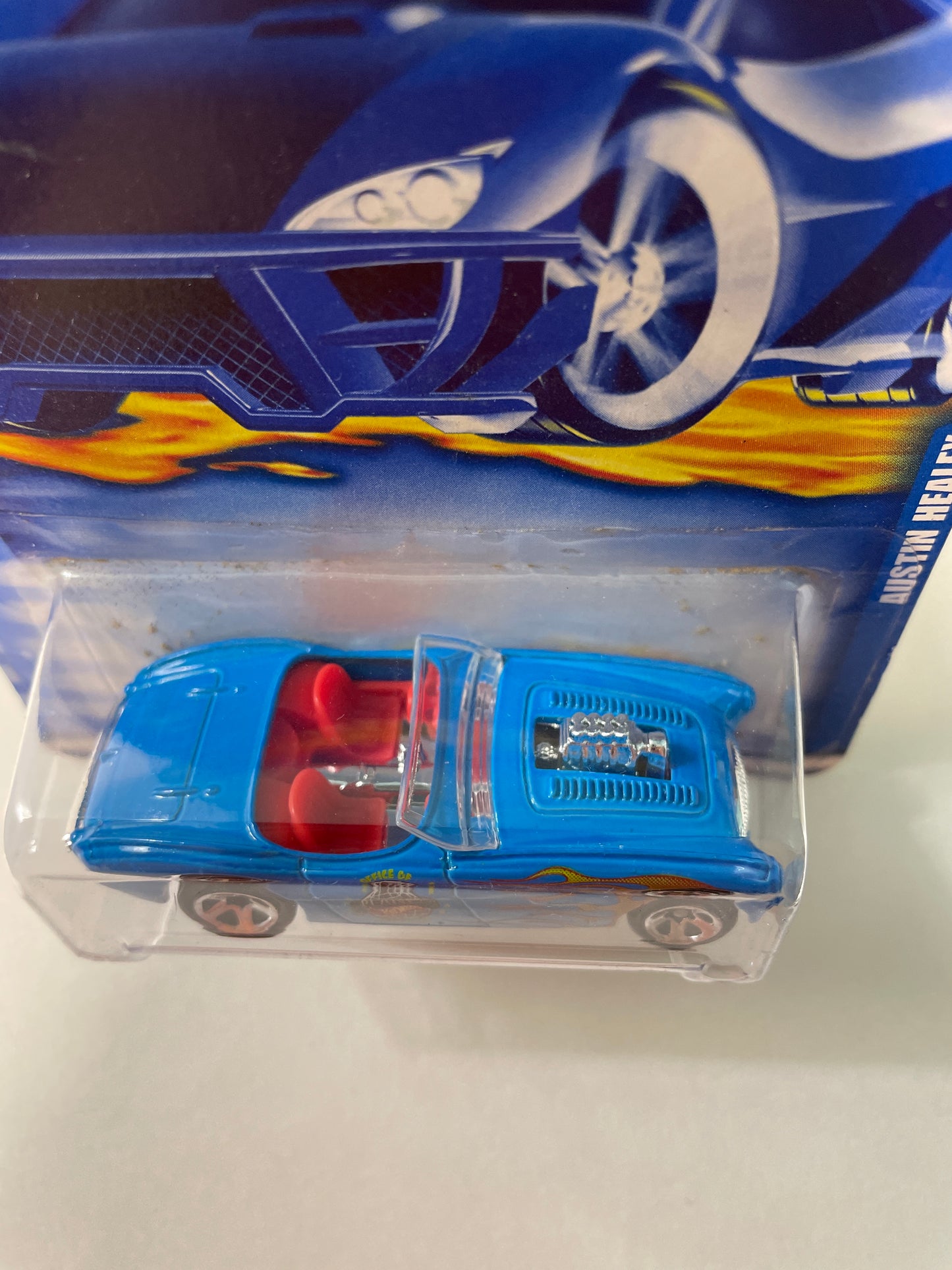 Hot Wheels 1/64 Austin Healey Blue - Damaged Car & Box (Read description)