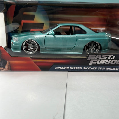 Jada 1/24 Brian’s 2002 Nissan Skyline GT-R34 Green Fast and Furious - Damaged Box