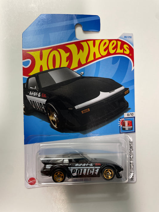 Hot Wheels 1/64 Mazda RX-7 Police Black - Damaged Card