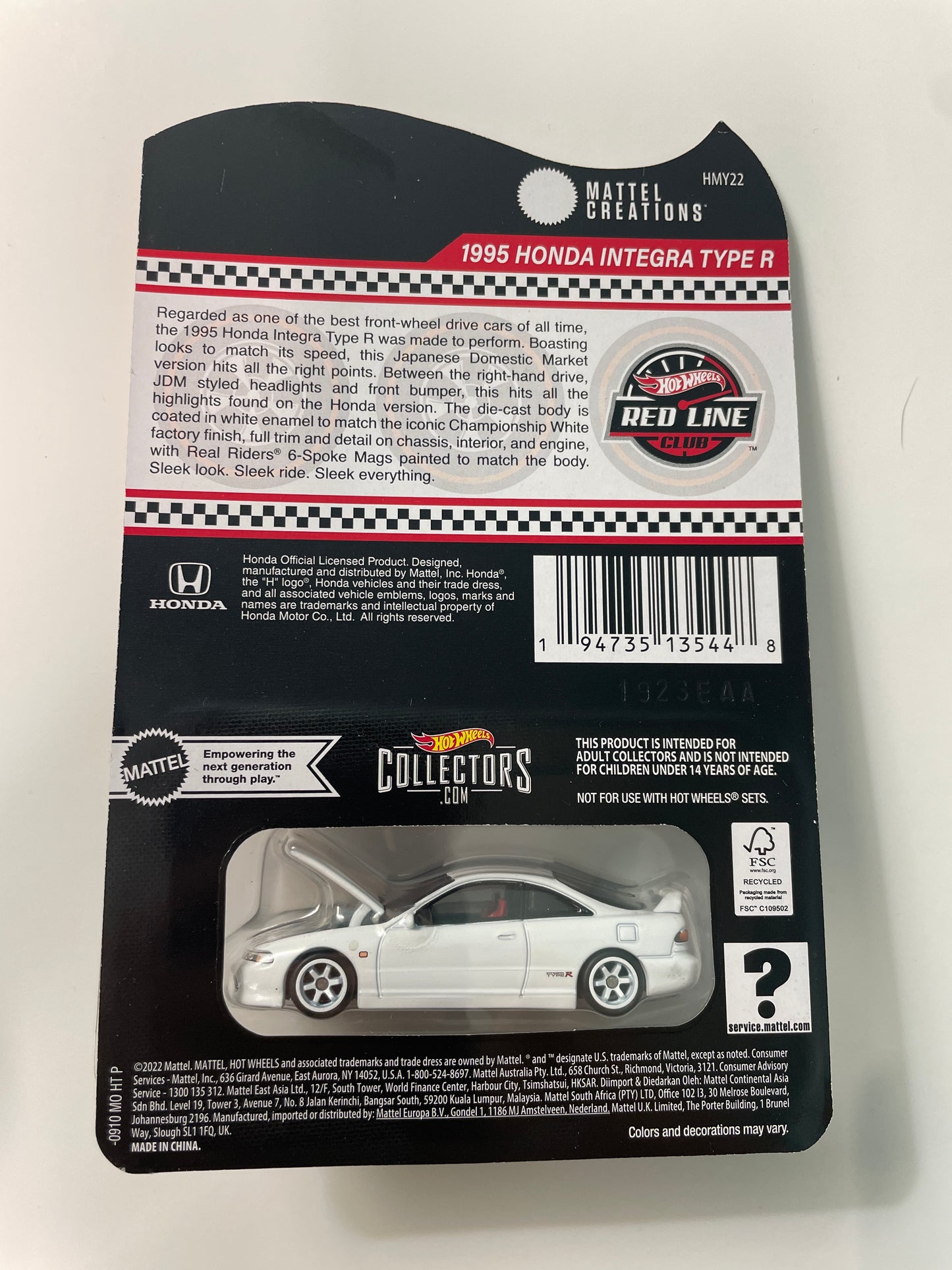 Hot Wheels 1/64 RLC 1995 Honda Integra Type R White