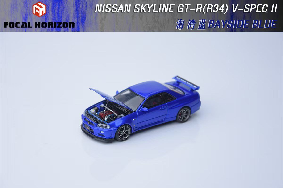 エブロ Nissan Skyline GT-R (R34) V-Spec II Focal Horizon 1/64 Nissan Skyline GTR R34 V-Spec II Blue – Flipn
