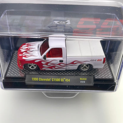 M2 Machines 1/64 The Heartbeat Of America 1990 Chevrolet C1500 SS 454 Pickup White & Red Flames