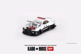 Mini GT x Kaido House 1/64 Nissan Skyline GT-R (R34) Kaido Works V2 Aero (Japan Police) Black & White