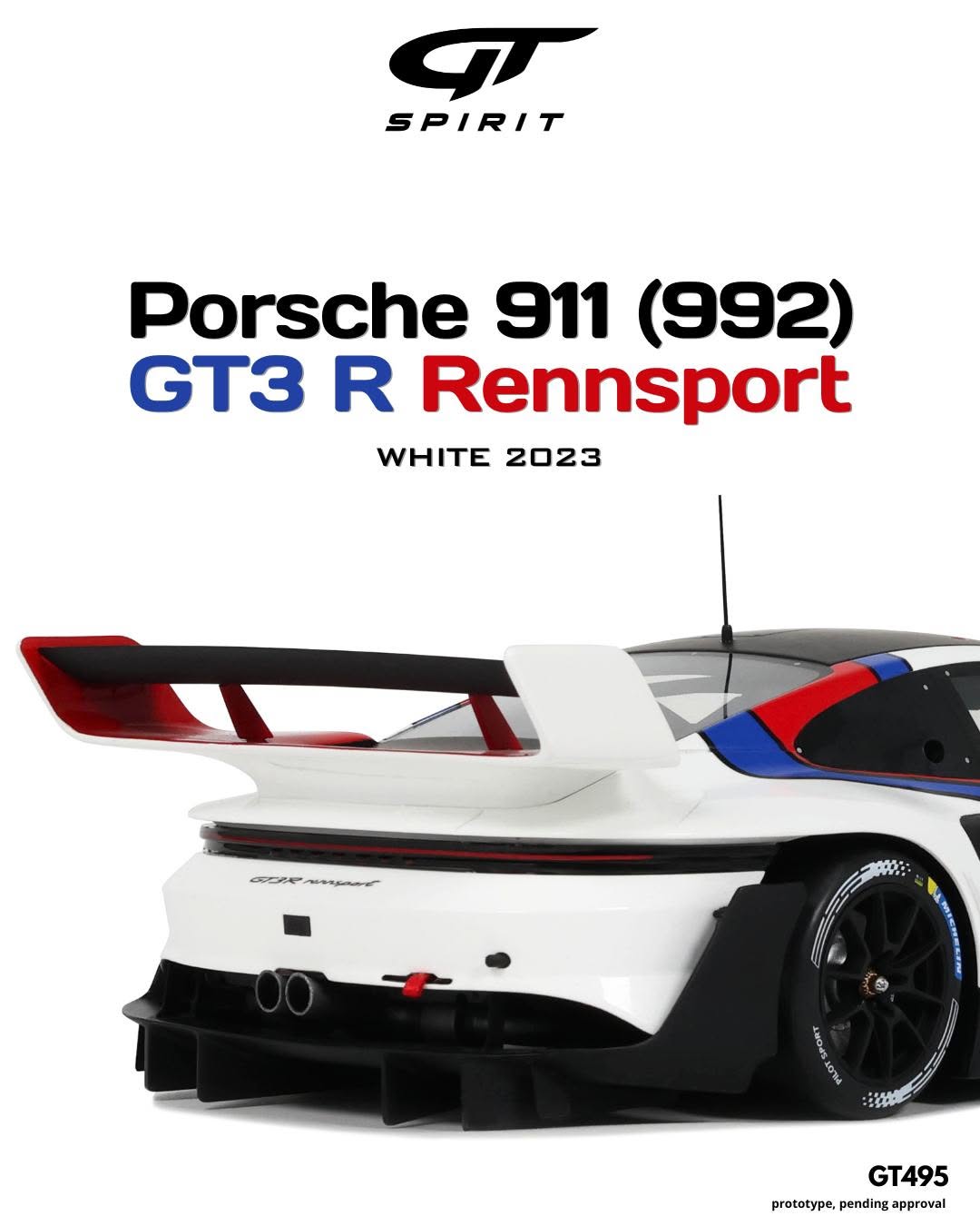 GT Spirit 1/18 2023 Porsche 911 (992) GT3 Rennsport White Resin Series - GT495