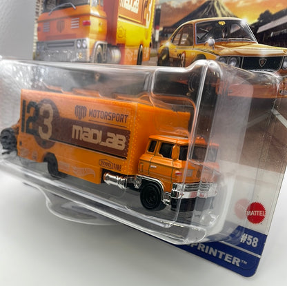 Hot Wheels 1/64 Car Culture Team Transport Mad Mike Mazda RX3 GT w/ Sakura Sprinter Orange