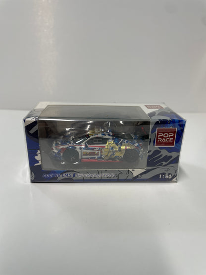 Pop Race 1/64 Audi R8 LMS Evisu Racing X Works Macau GT Cup 2020 Marchy Lee Presentation Car Blue & White - PR64-R8LMS-EVISU
