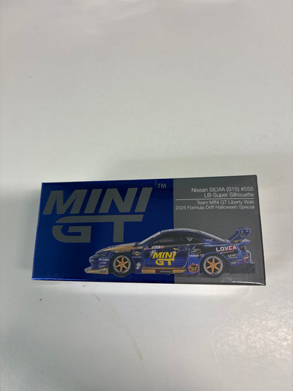Mini GT 1/64 Nissan LB-Super Silhouette S15 SILVIA #555 Team MINI GT Liberty Walk 2025 Formula Drift Halloween Special Blue - MGT01185