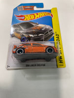 Hot Wheels 1/64 Factory custom Super Treasure Hunt 2008 Mitsubishi Lancer Evolution Orange w/ Black Wheels- Damaged Card