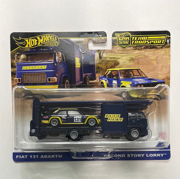 Hot Wheels 1/64 Car Culture Team Transport Fiat 131 Abarth & Second Story Lorry Blue - Damaged Card