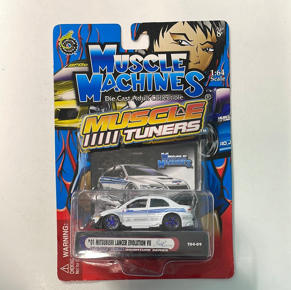 Muscle Machines 1/64 Muscle Tuners ‘01 Mitsubishi Lancer Evolution VII White - Damaged Card