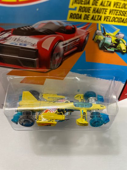 Hot Wheels 1/64 High Speed Wheels Track Stars Jet Threat 3.0 Yellow & Blue BDW21 - Damaged Box