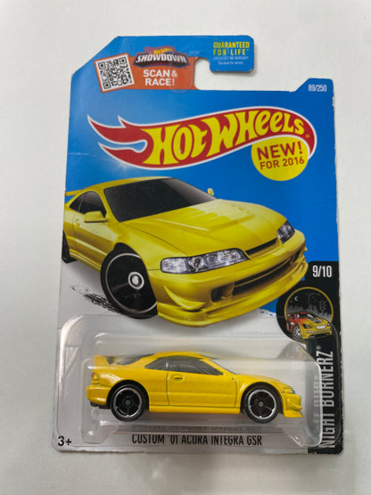 Hot Wheels 1/64 Custom ‘01 Acura Integra GSR Yellow - Damaged Car & Card (Read description)