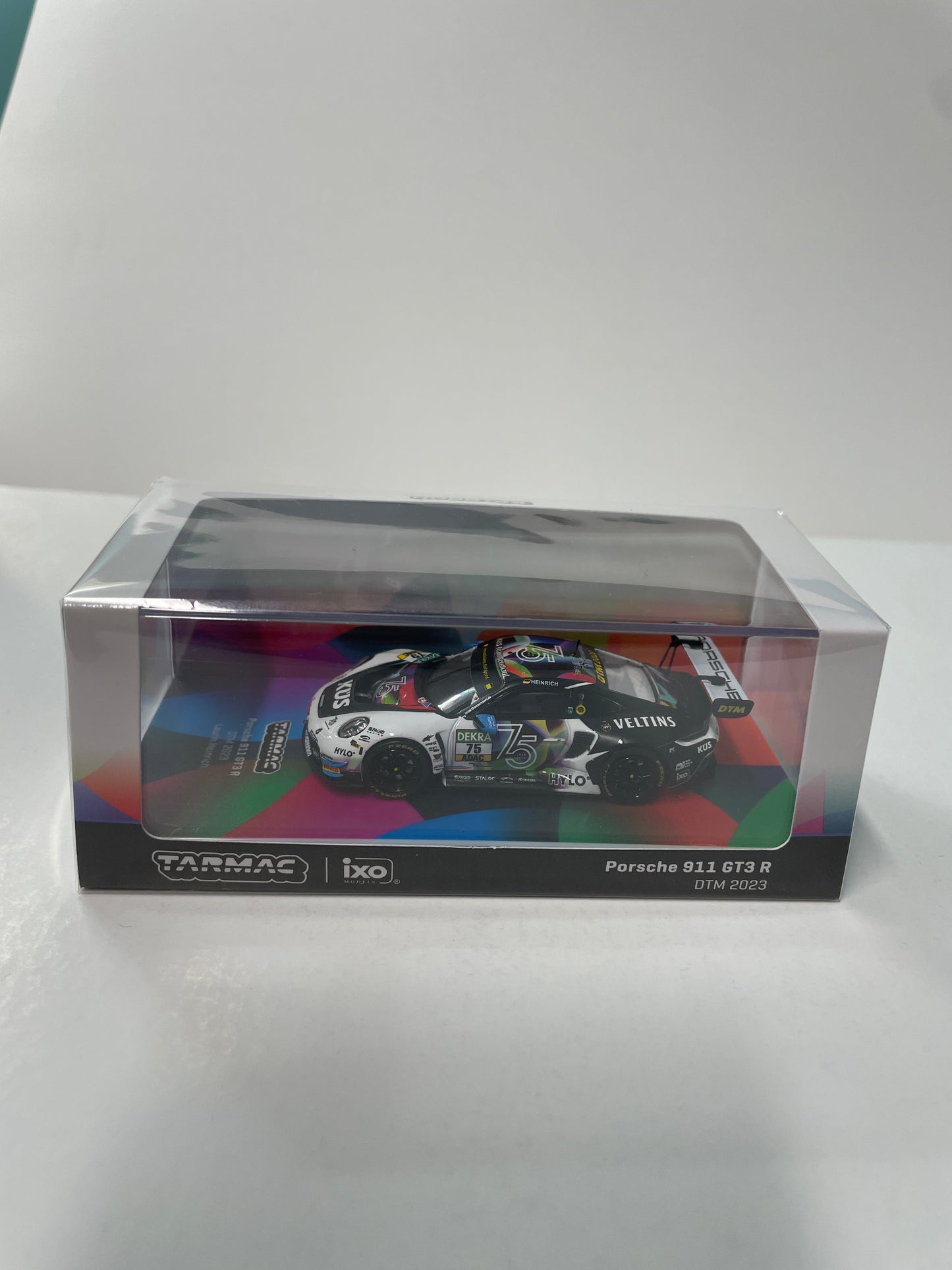 Tarmac Works 1/64 Porsche 911 GT3 R DTM 2023 #75 - HOBBY64 White & Black