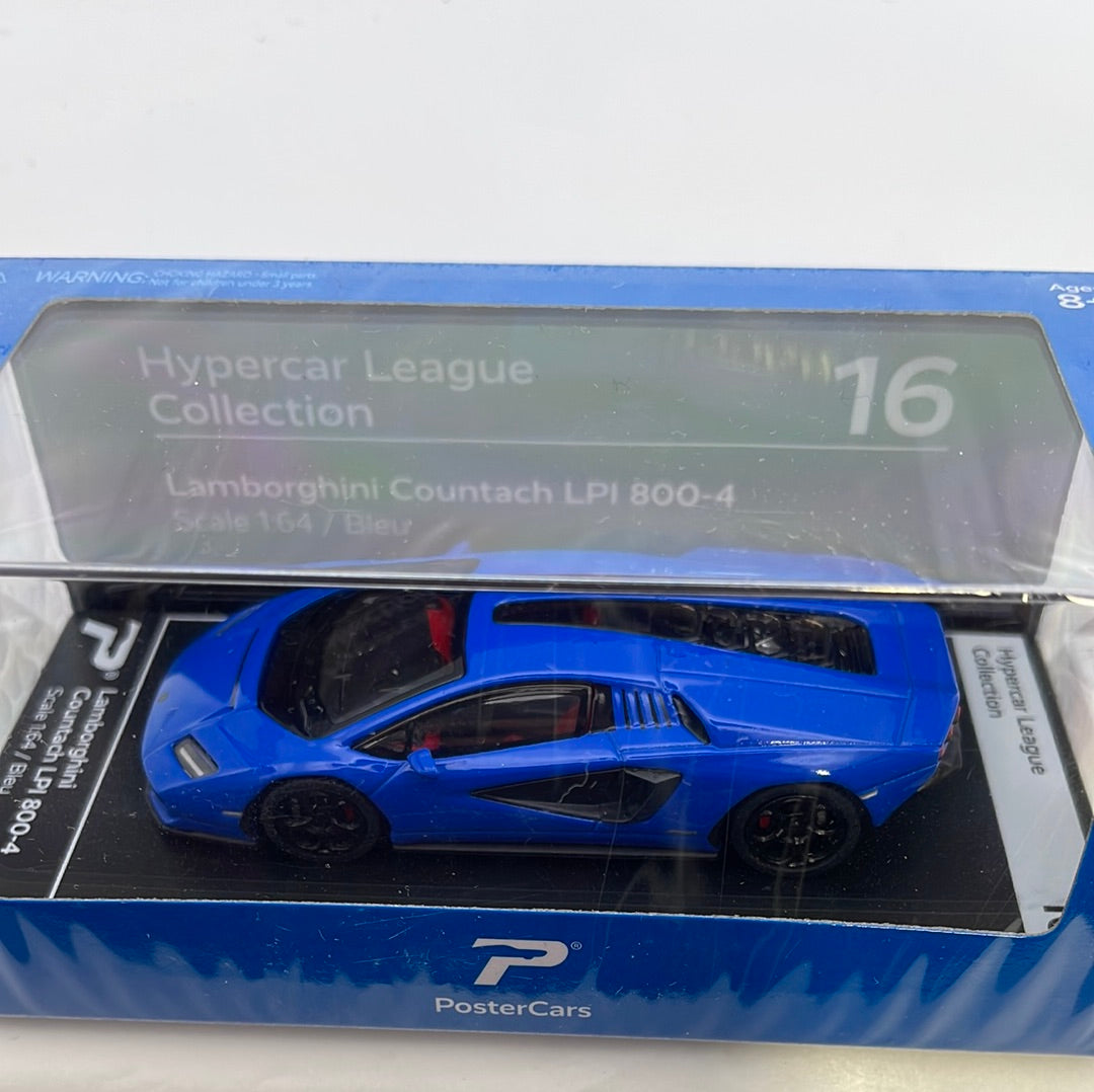 Postercars 1/64 n16 Hypercar League Collection Lamborghini Countach LPI 800-4 Bleu Blue