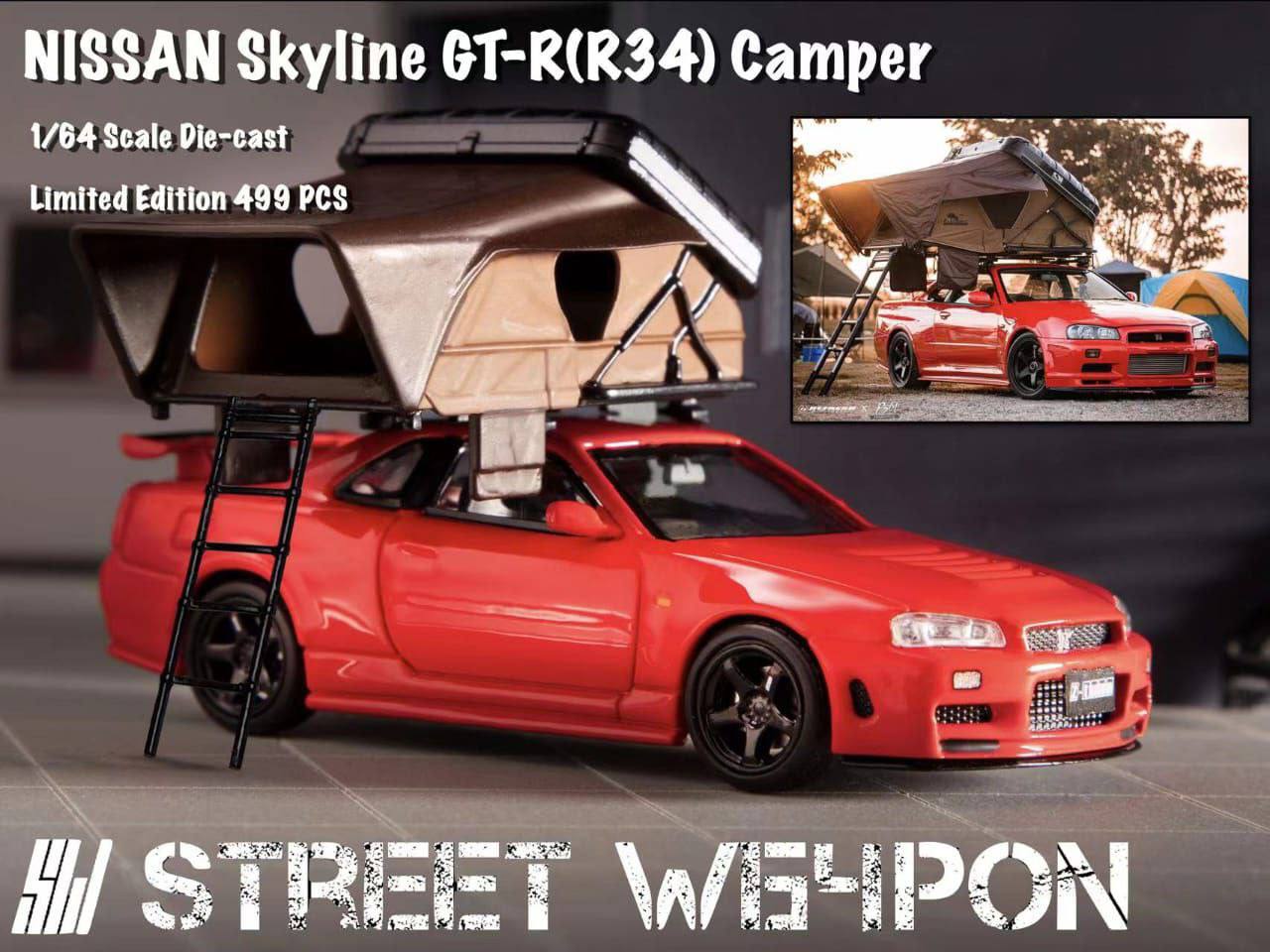 Street Warrior 1/64 Nissan Skyline GT-R BNR34 Camper w/ Tent Red