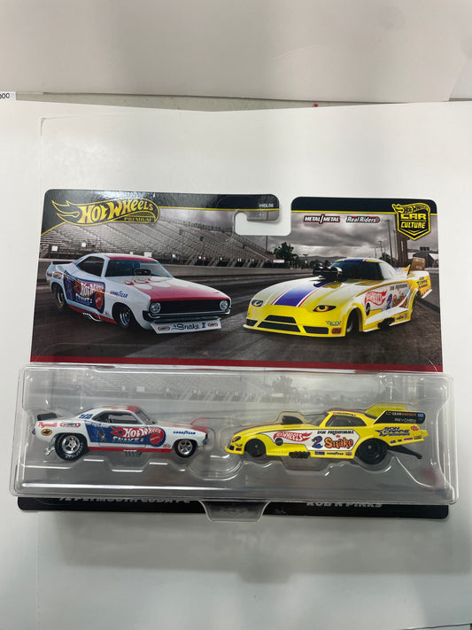 Hot Wheels 1/64 Premium Car Culture 2 Pack ‘72 Plymouth Cuda FC White & Rob’n Pinks Yellow - JBL01