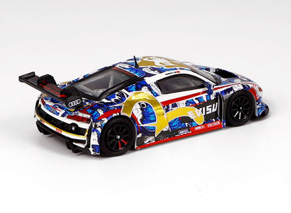 Pop Race 1/64 Audi R8 LMS Evisu Racing X Works Macau GT Cup 2020 Marchy Lee Presentation Car Blue & White - PR64-R8LMS-EVISU