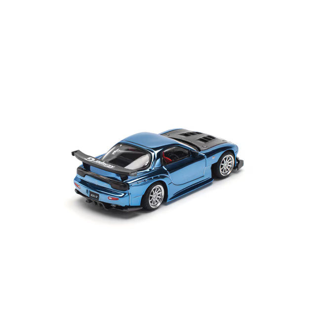 Pop Race 1/64 Mazda RX7 RE-Amemiya  Widebody Blue Chrome - PR64-0223