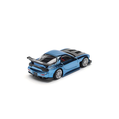 Pop Race 1/64 Mazda RX7 RE-Amemiya  Widebody Blue Chrome - PR64-0223