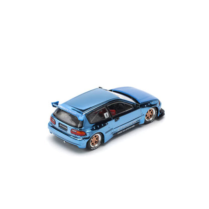 Pop Race 1/64 Pandem Honda Civic EG6 Blue Chrome - PR64-0206