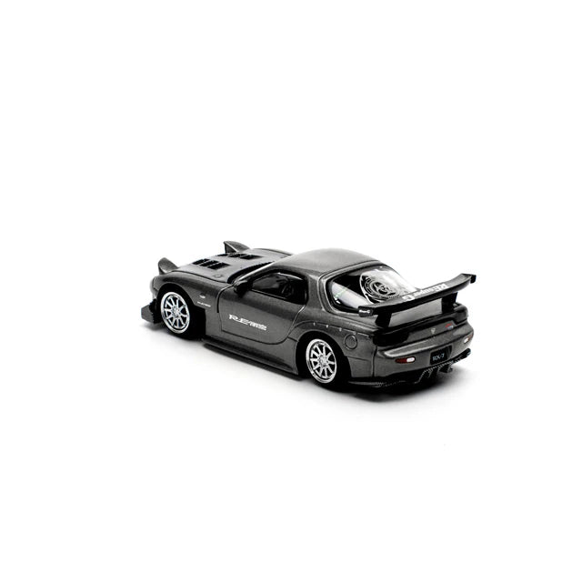 Pop Race 1/64 Mazda RX7 Re-Amemiya Widebody Gun Metal Black - PR64-0255