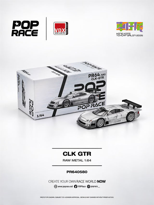 Pop Race 1/64 Hong Kong Toycar Salon 2026 Mercedes CLK-GTR Raw Metal - PR64-0580