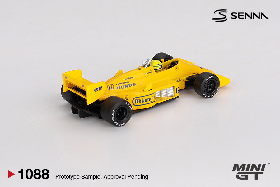 Mini GT 1/64 Lotus 99T #12 1987 Monaco Grand Prix Winner Ayrton Senna Yellow - MGT01088