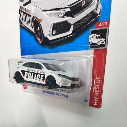*Japan Card* Hot Wheels 1/64 2018 Honda Civic Type R Police White - Damaged Card