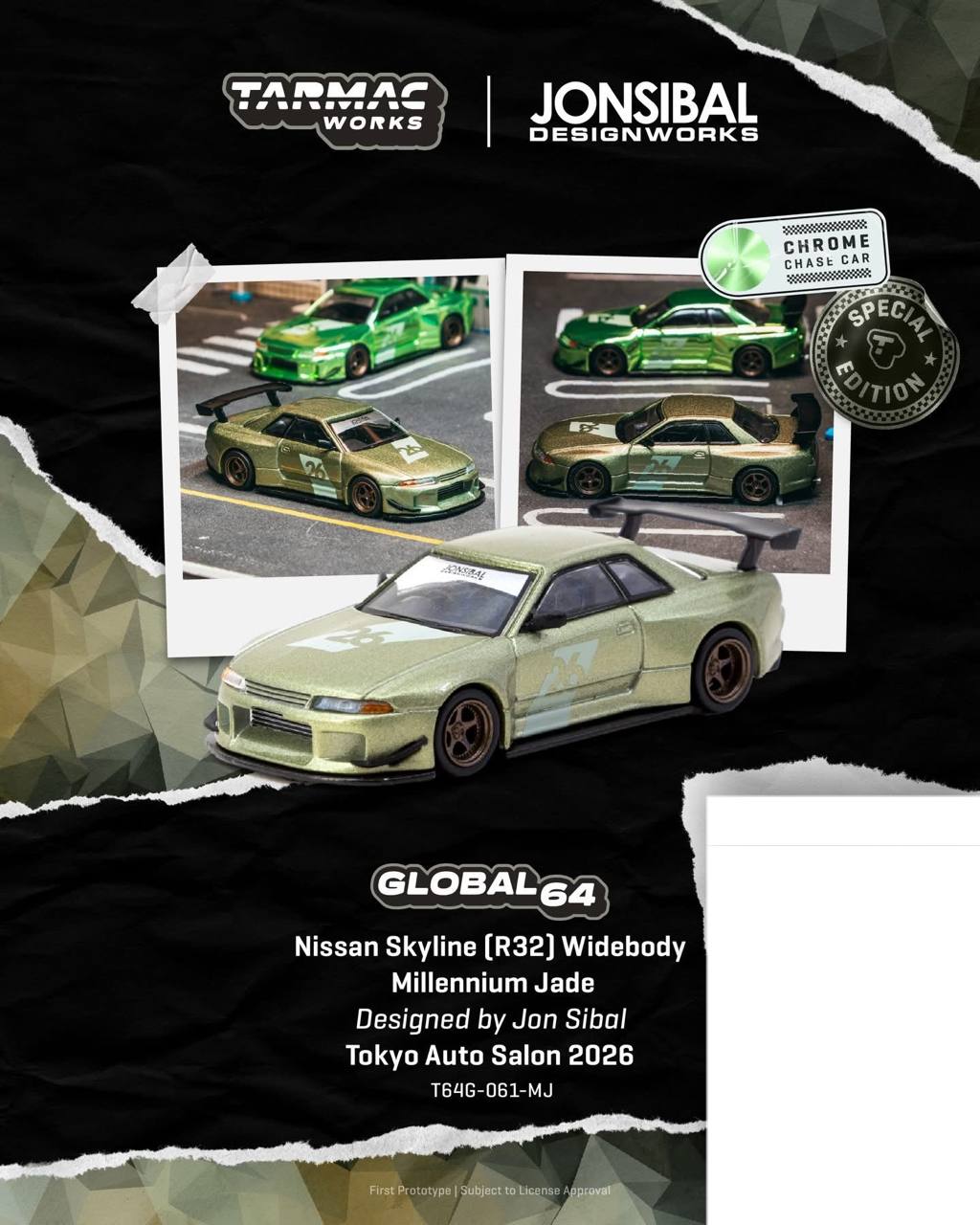 Tarmac Works 1/64 Tokyo Auto Salon Jonsibal Nissan Skyline (R32) Widebody Millennium Jade Global64 - T64G-061-MJ