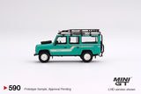 Mini GT 1/64 Land Rover Defender 110 1985 County Station Wagon Trident Green