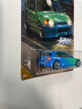 Hot Wheels 1/64 Speed Graphics ‘99 Honda Civic Type R (EK9) Falken Green & Blue - Damaged Card