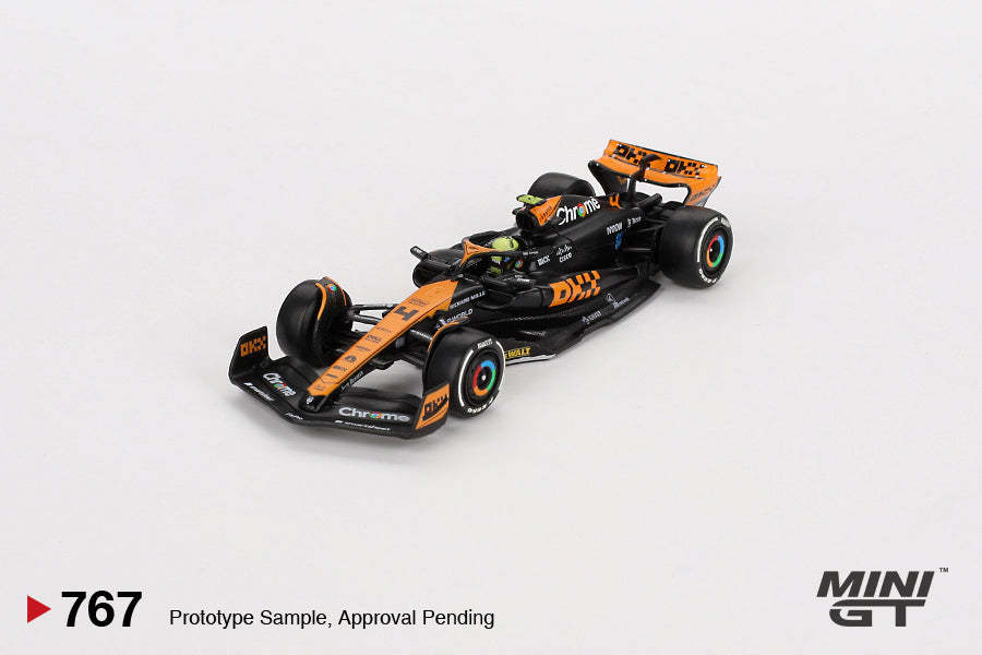 Mini GT 1/64 McLaren MCL60 #4 2023 F1 2023 Japanese GP 2nd Place Lando Norris Black & Orange