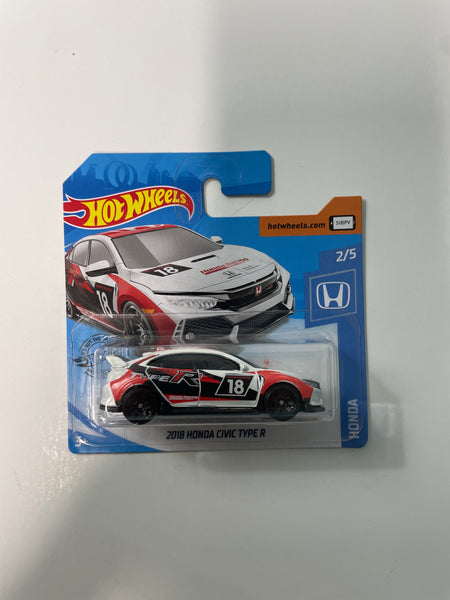 Hot Wheels 1/64 2018 Honda Civic Type R Short Card White & Black