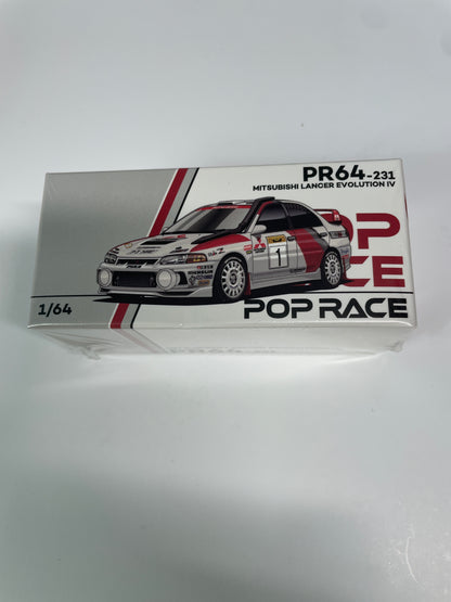 Pop Race 1/64 Mitsubushi Lancer Evolution IV Safari Rally Kenya 1998 #1 White & Red - PR64-0231
