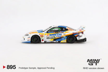Mini GT 1/64 LB-Super Silhouette Nissan S15 SILVIA #555 2023 Formula Drift Japan White & Blue