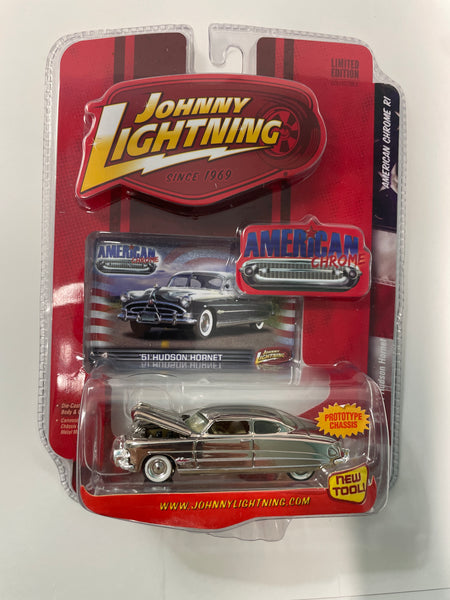 Johnny Lightning 1/64 American Chrome ‘51 Hudson Hornet - Damaged Card