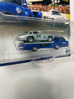 Hot Wheels 1/64 Car Culture Team Transport Mercedes-Benz 300 SL w/ ‘55 Mercedes-Benz Blaues Wunder Blue & Grey