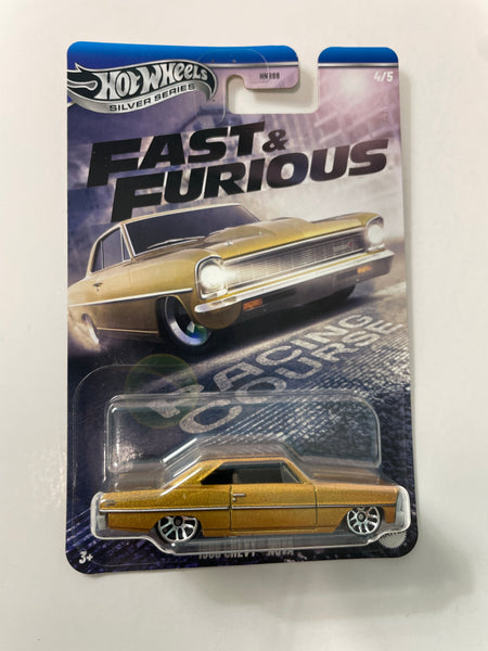 Hot Wheels 1/64 Silver Series Fast and Furious Racing Course 1966 Chevy Nova Gold