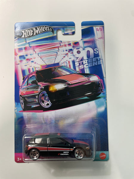 Hot Wheels 1/64 90s Street Scene ‘92 Honda Civic EG Black - Damaged Card